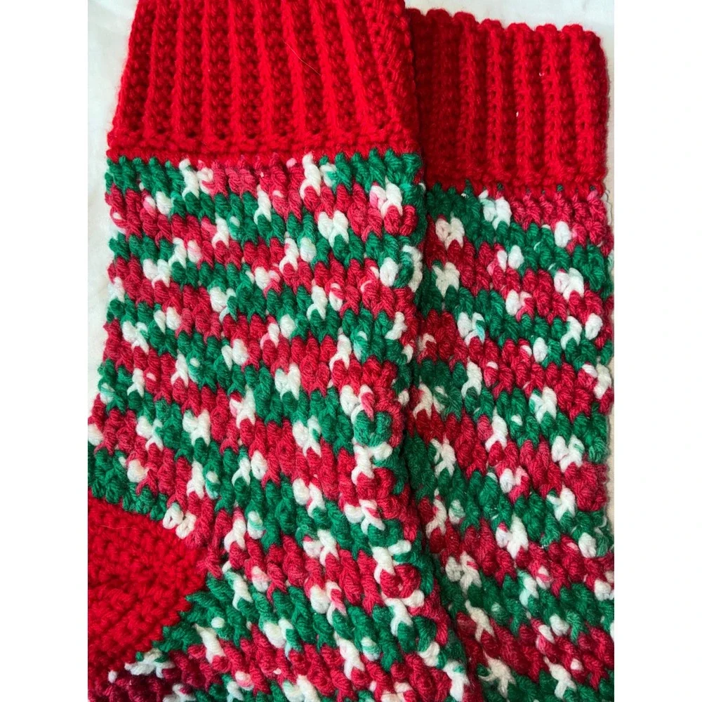 Home Made Christmas Stocking Red Green White Festive Holiday Knit
